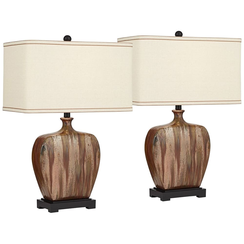 Modern Table Lamps 27" Tall Set 2 Copper Ceramic Bedroom Living Room